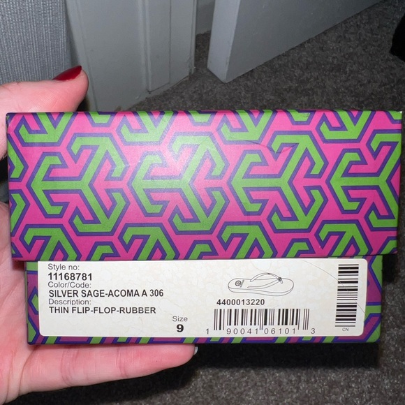 Tory Burch Sage Silver / Acoma Thin Strap Blue Rubber Sandals Flip Flops 9 - Picture 5 of 5